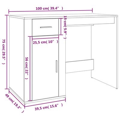 vidaXL Skrivebord med skap røkt eik konstruert tre