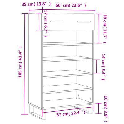 vidaXL Skohylle svart 60x35x105 cm konstruert tre