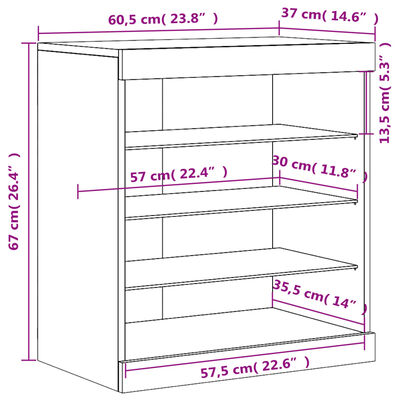 vidaXL Skjenk med LED-lys sonoma eik 60,5x37x67 cm