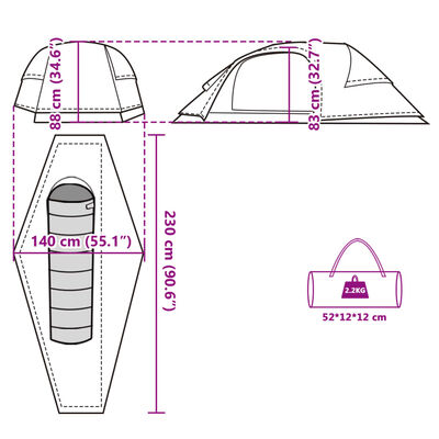 vidaXL Kuppeltelt for camping 1 person grønn vanntett