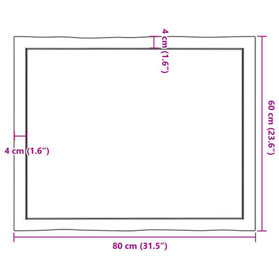 vidaXL Bordplate lysebrun 80x60x(2-4)cm behandlet heltre naturlig kant