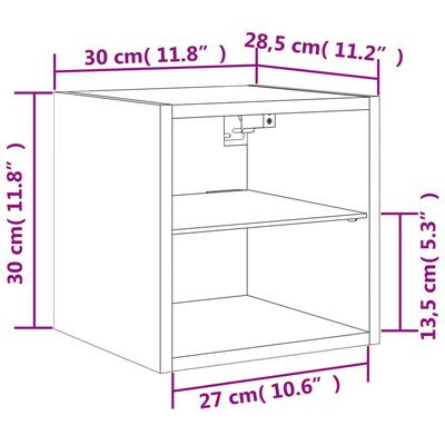 vidaXL Vegghengt TV-benk med LED 2 stk brun eik 30x28,5x30 cm