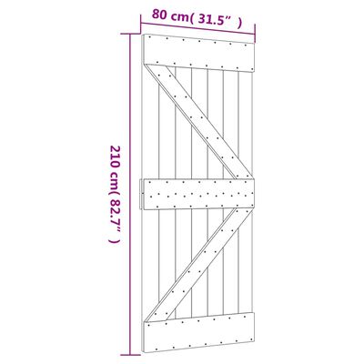 vidaXL Skyvedør med monteringstilbehør 80x210 cm heltre furu