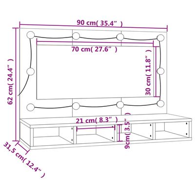 vidaXL Speilskap med LED røkt eik 90x31,5x62 cm