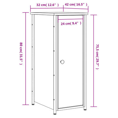 vidaXL Nattbord røkt eik 32x42x80 cm konstruert tre