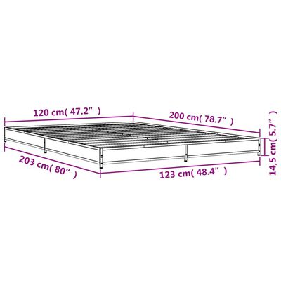 vidaXL Sengeramme røkt eik 120x200 cm konstruert tre og metall