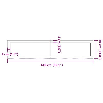 vidaXL Benkeplate til bad mørkebrun 140x30x(2-6) cm behandlet heltre