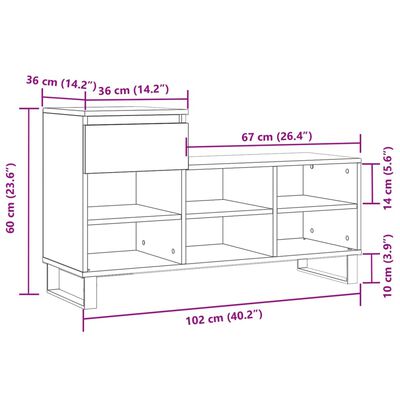 vidaXL Skoskap høyglans hvit 102x36x60 cm konstruert tre