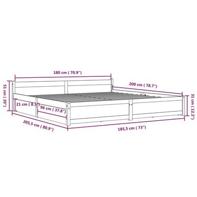 vidaXL Sengeramme med skuffer svart 180x200 cm Super King