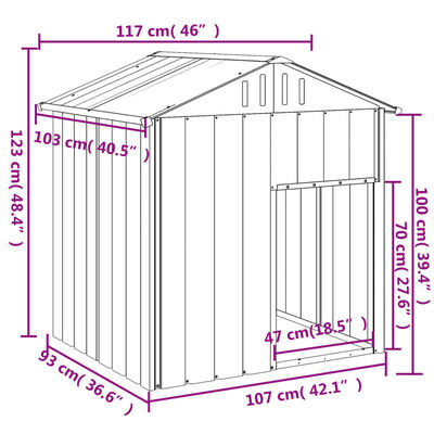 vidaXL Hundehus med tak lysegrå 117x103x123 cm galvanisert stål