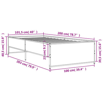 vidaXL Sengeramme grå sonoma 100x200 cm konstruert tre og metall