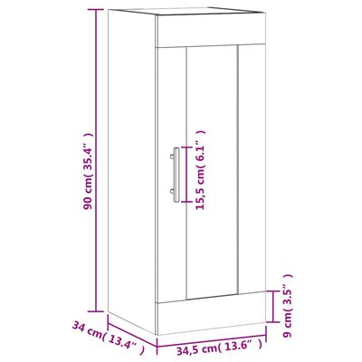 vidaXL Veggmontert skap hvit 34,5x34x90 cm konstruert tre