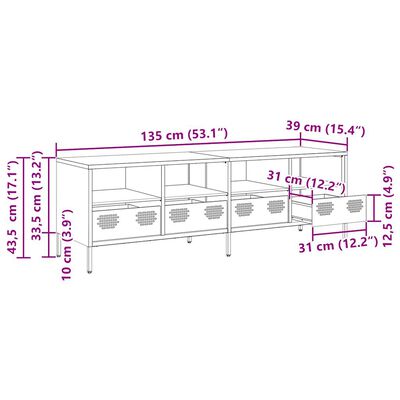 vidaXL TV-benk rosa 135x39x43,5 cm kaldvalset stål