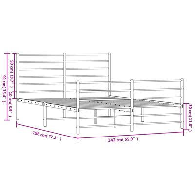 vidaXL Sengeramme i metall med hode- og fotgavl hvit 135x190 cm