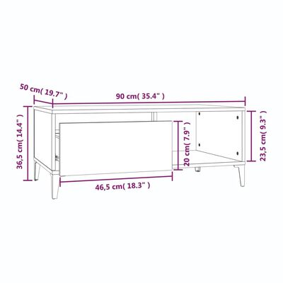 vidaXL Salongbord grå sonoma 90x50x36,5 cm konstruert tre