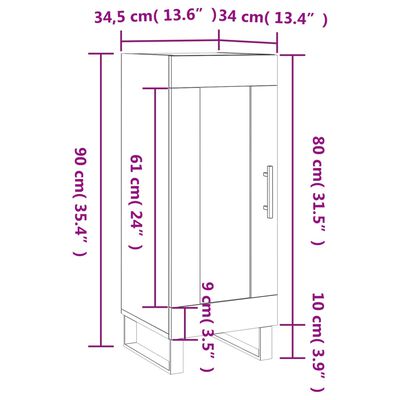 vidaXL Skjenk hvit 34,5x34x90 cm konstruert tre