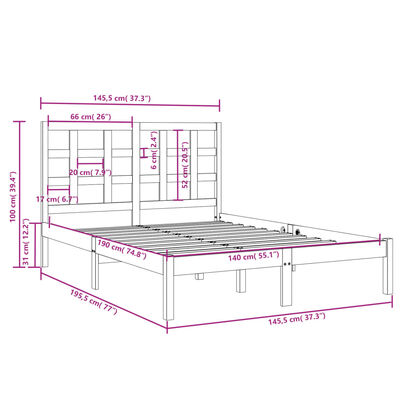 vidaXL Sengeramme heltre 140x190 cm