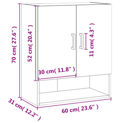 vidaXL Veggskap røkt eik 60x31x70 cm konstruert tre