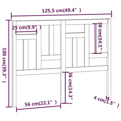 vidaXL Sengegavl hvit 125,5x4x100 cm heltre furu