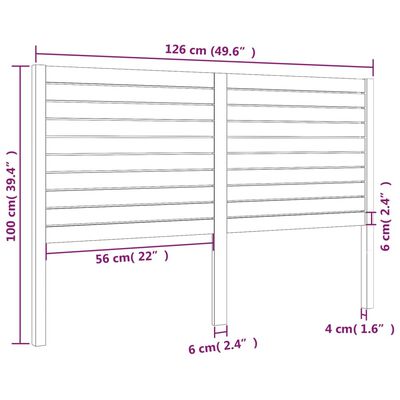 vidaXL Sengegavl hvit 126x4x100 cm heltre furu