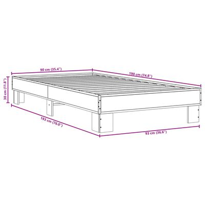 vidaXL Sengeramme røkt eik 90x190 cm konstruert tre og metall