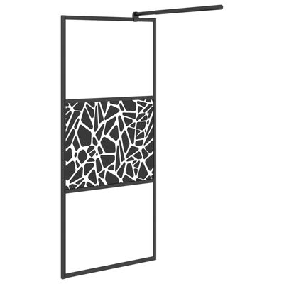 vidaXL Dusjvegg med hylle svart 90x195 cm ESG-glass og aluminium