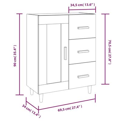 vidaXL Skjenk betonggrå 69,5x34x90 cm konstruert tre