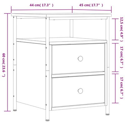 vidaXL Nattbord 2 stk brun eik 44x45x60 cm konstruert tre