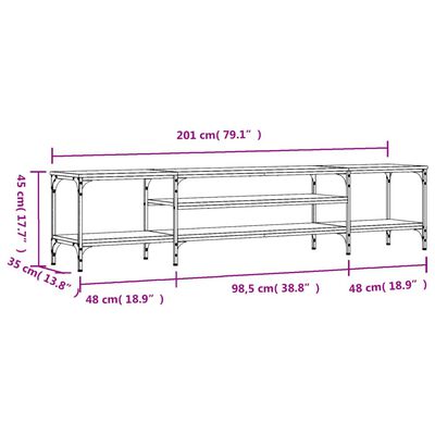 vidaXL TV-benk røkt eik 201x35x45 cm konstruert tre og jern