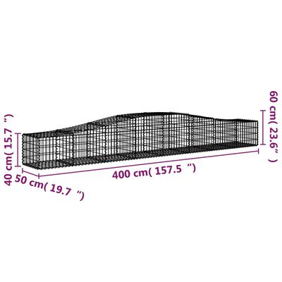 vidaXL Gabionkurver buede 2 stk 400x50x40/60 cm galvanisert jern