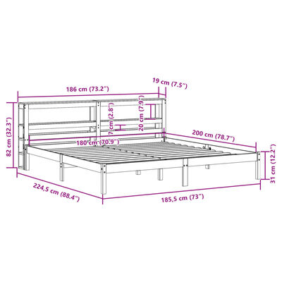 vidaXL Sengeramme uten madrass hvit 180x200 cm heltre furu