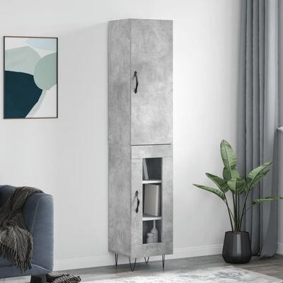 vidaXL Highboard betonggrå 34,5x34x180 cm konstruert tre