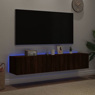 vidaXL Vegghengt TV-benker med LED-lys 2 stk brun eik 80x35x31 cm