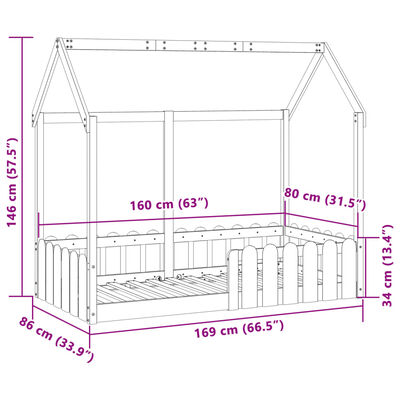 vidaXL Barneseng med tak voksbrun 80x160 cm heltre furu