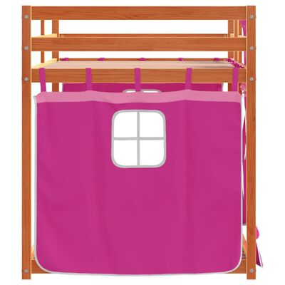 vidaXL Køyeseng med gardiner rose 90x200 cm heltre furu