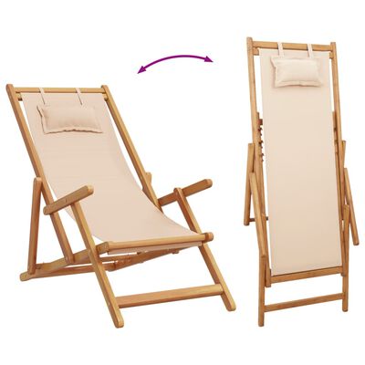 vidaXL Sammenleggbare strandstoler 2 stk beige stoff og heltre