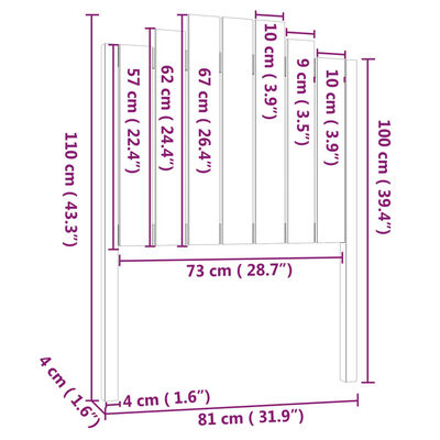 vidaXL Sengegavl svart 81x4x110 cm heltre furu