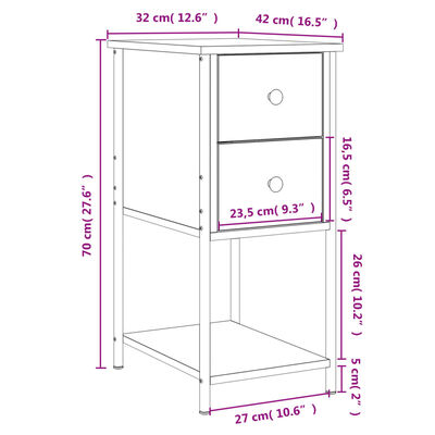 vidaXL Nattbord 2 stk brun eik 32x42x70 cm konstruert tre