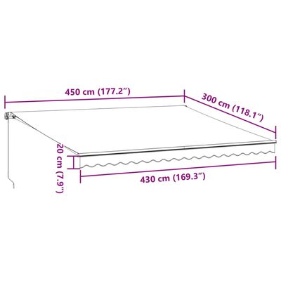 vidaXL Manuell uttrekkbar markise med LED antrasitt og hvit 450x300 cm