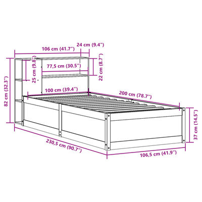 vidaXL Sengeramme uten madrass hvit 100x200 cm heltre furu