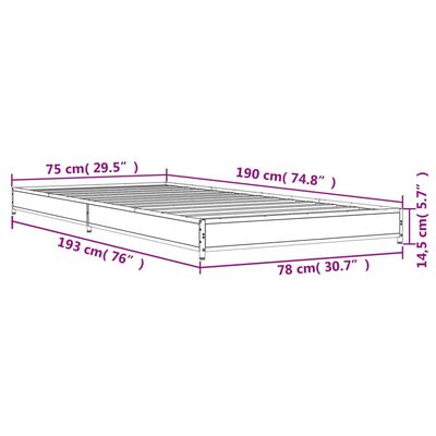 vidaXL Sengeramme grå sonoma 75x190 cm konstruert tre og metall