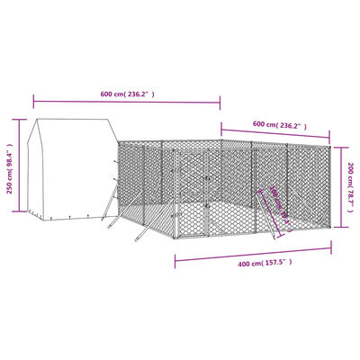 vidaXL Utendørs hundekennel sølv 6x6x2,5 m galvanisert stål