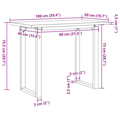 vidaXL Spisebord O-ramme 100x50x75,5 cm heltre furu og støpejern