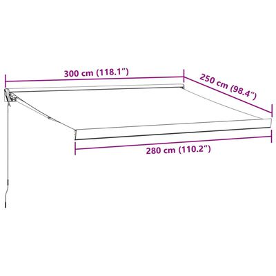 vidaXL Uttrekkbar markise antrasitt og hvit 3x2,5 m stoff og aluminium