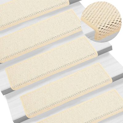 vidaXL Selvklebende trappematter sisal-utseende 15stk 65x21x4 kremhvit