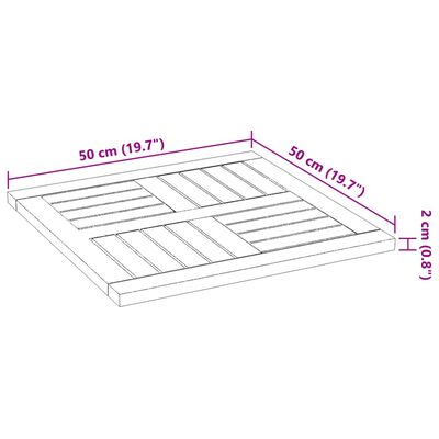 vidaXL Bordplate 50x50x2 cm firkantet heltre akasie