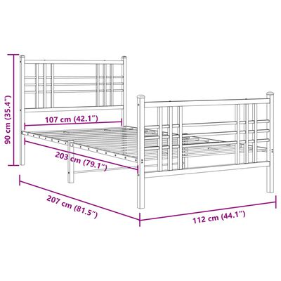 vidaXL Sengeramme i metall med hode- og fotgavl hvit 107x203 cm