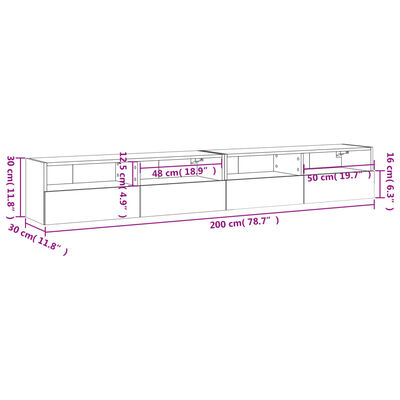 vidaXL Vegghengte TV-benker 2 stk brun eik 100x30x30 cm konstruert tre