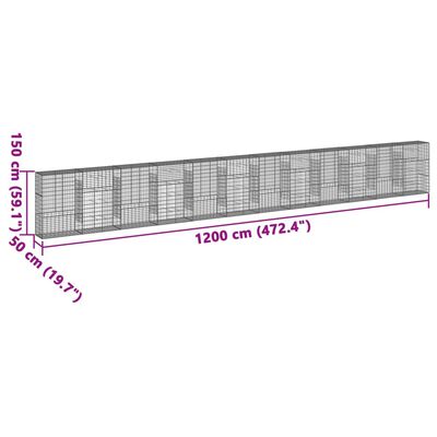 vidaXL Gabionkurv med deksel 1200x50x150 cm galvanisert jern