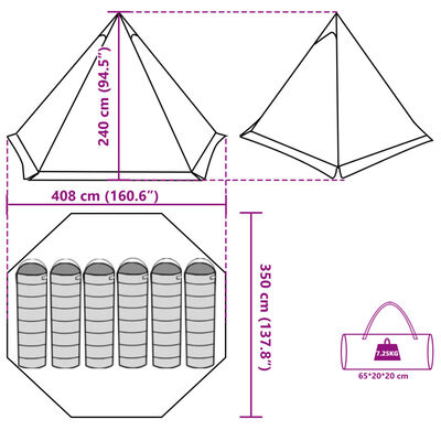 vidaXL Familietelt tipi for 6 personer blå vanntett